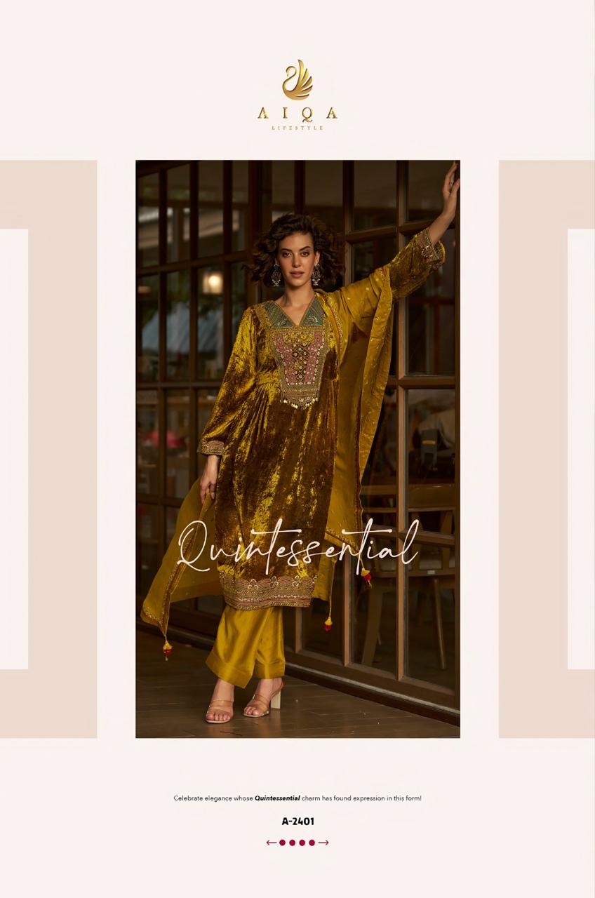 Qealiz Aiqa Viscose Velvet Suits Exporter India