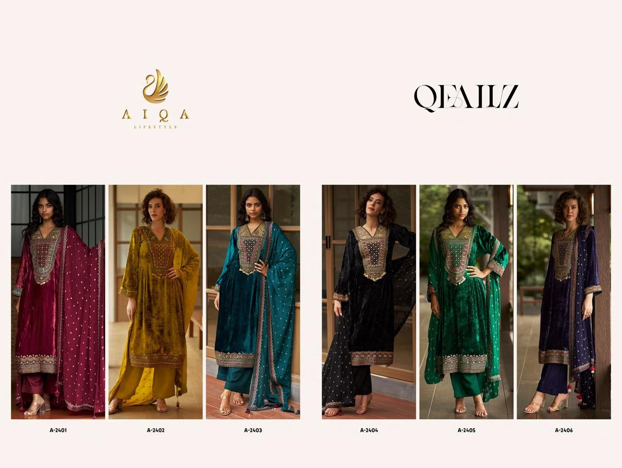 Qealiz Aiqa Viscose Velvet Suits Exporter India