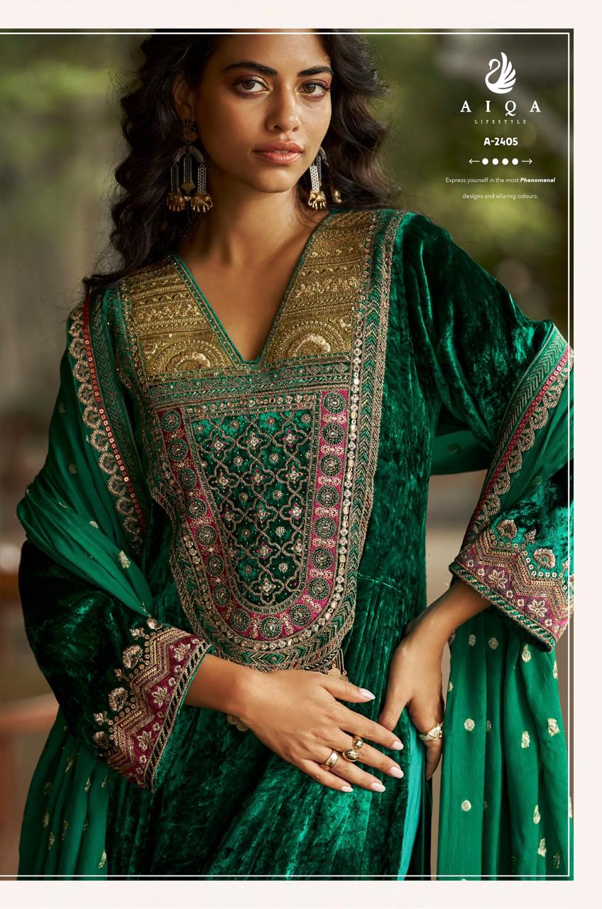 Qealiz Aiqa Viscose Velvet Suits Exporter India