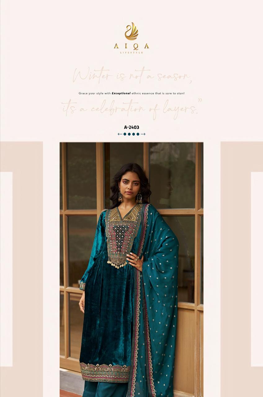 Qealiz Aiqa Viscose Velvet Suits Exporter India