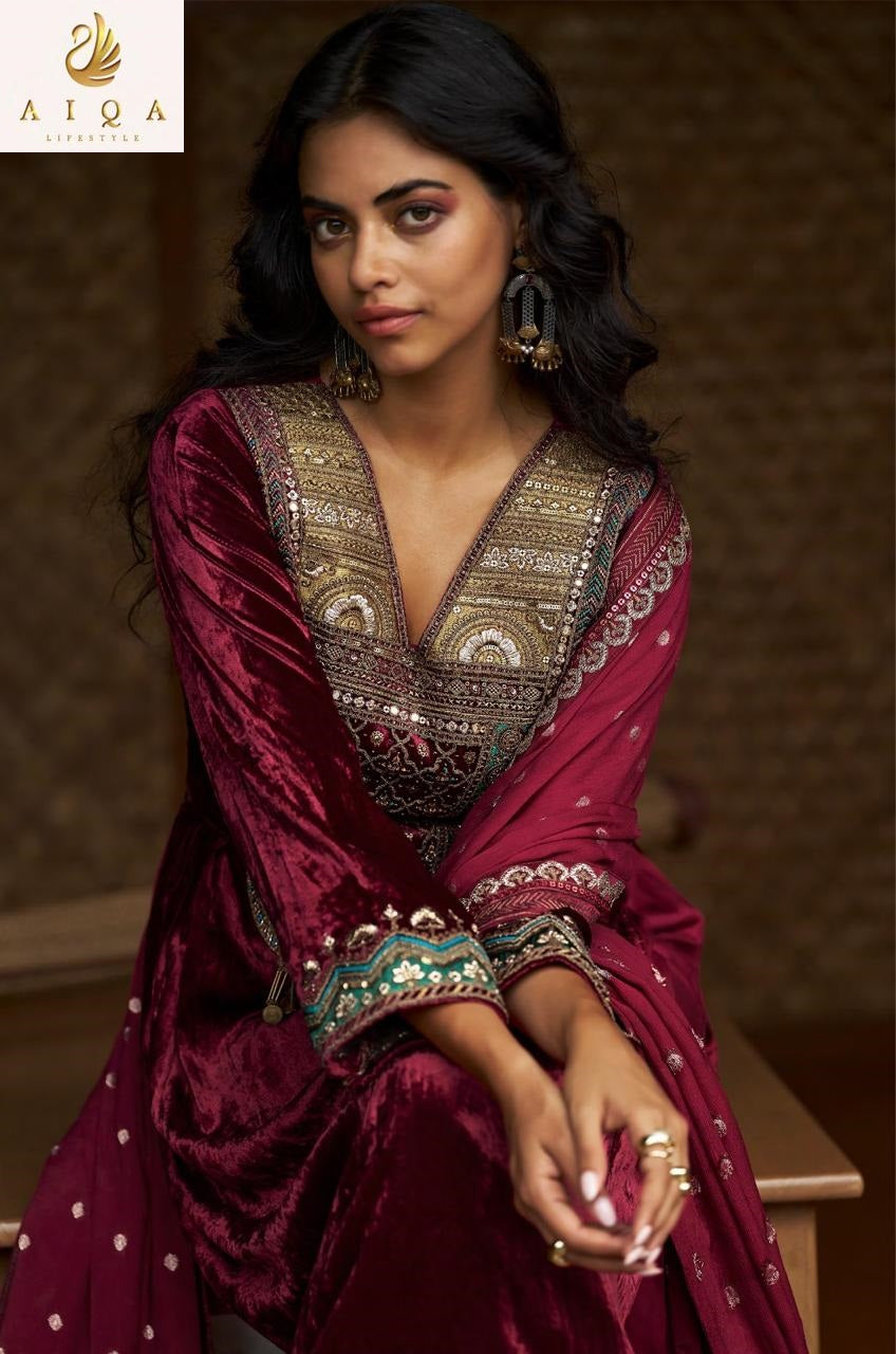 Qealiz Aiqa Viscose Velvet Suits Exporter India