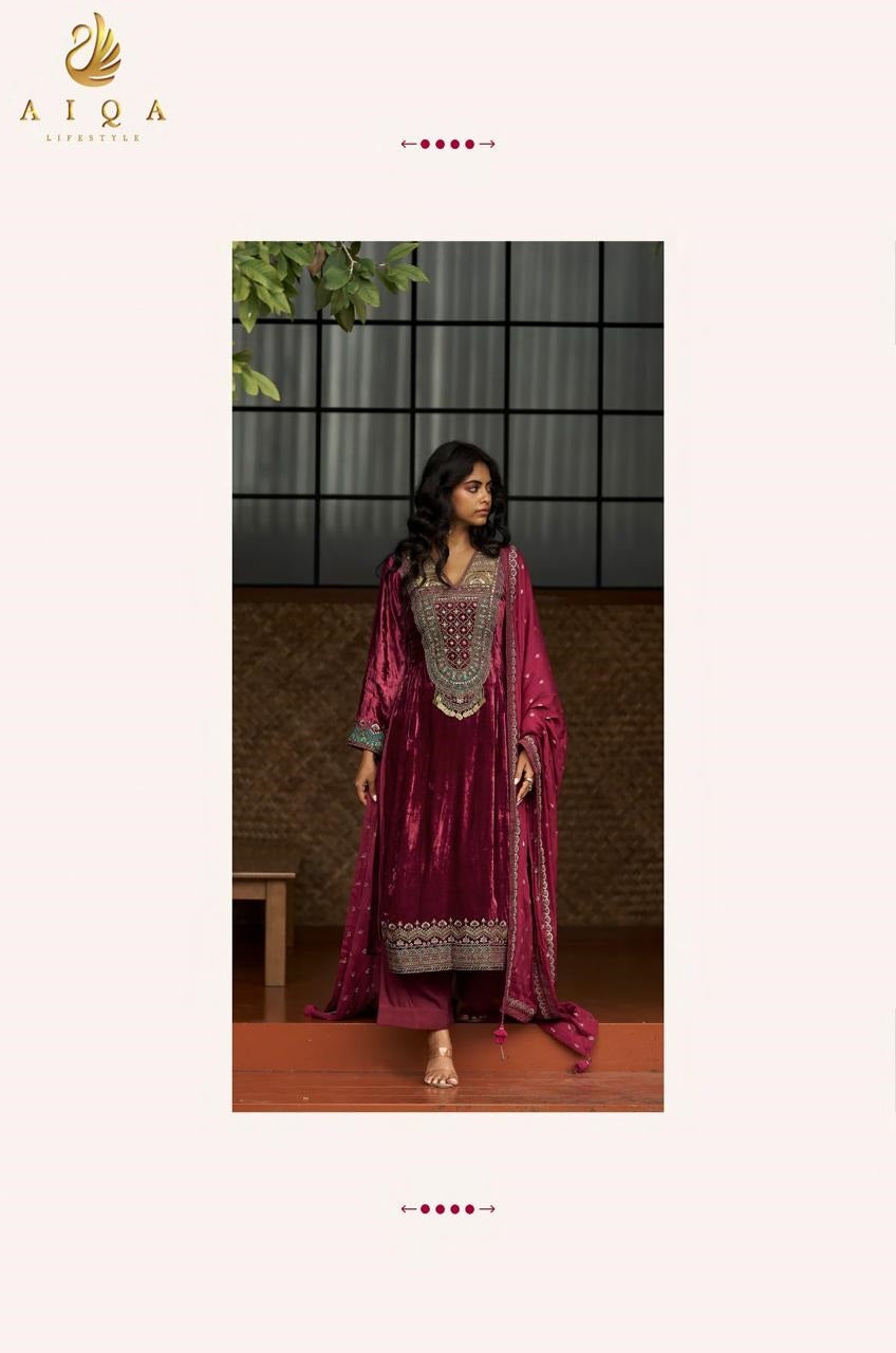 Qealiz Aiqa Viscose Velvet Suits Exporter India
