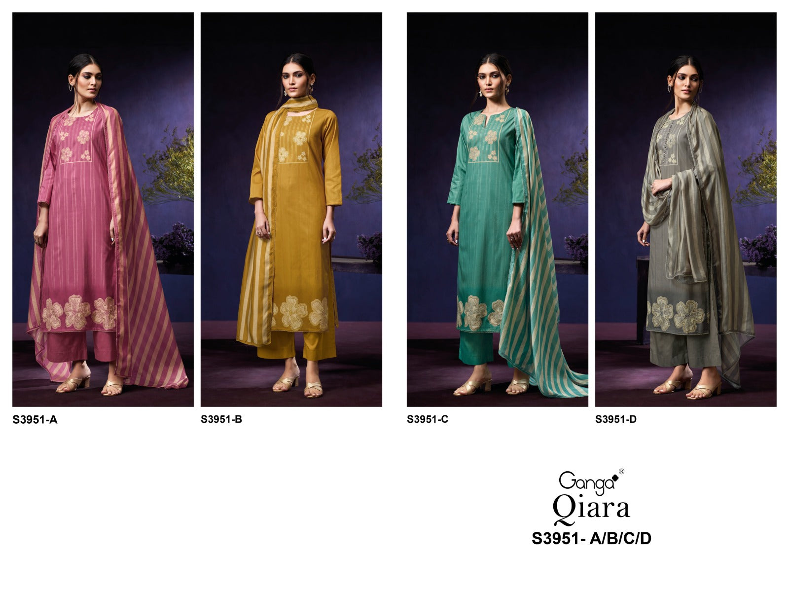 Qiara 3951 Ganga Premium Plazzo Style Suits Manufacturer Gujarat