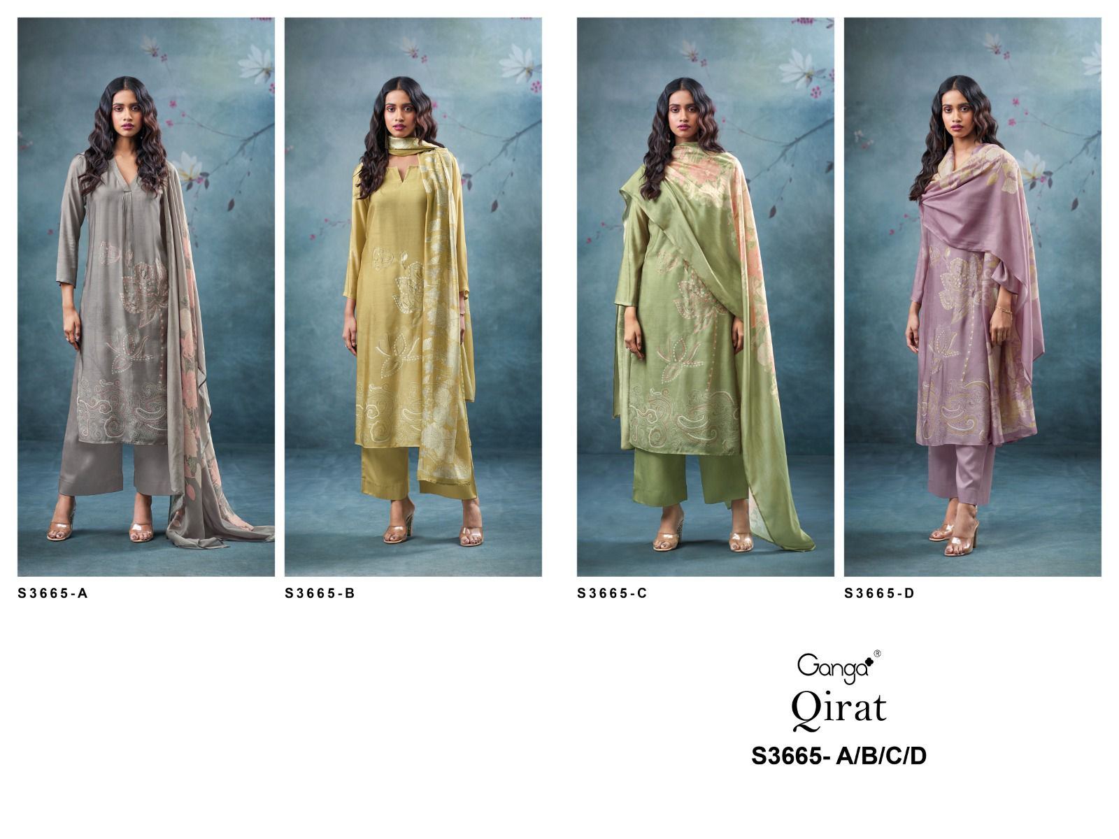 Qirat 3665 Ganga Bemberg Silk Plazzo Style Suits Manufacturer Gujarat