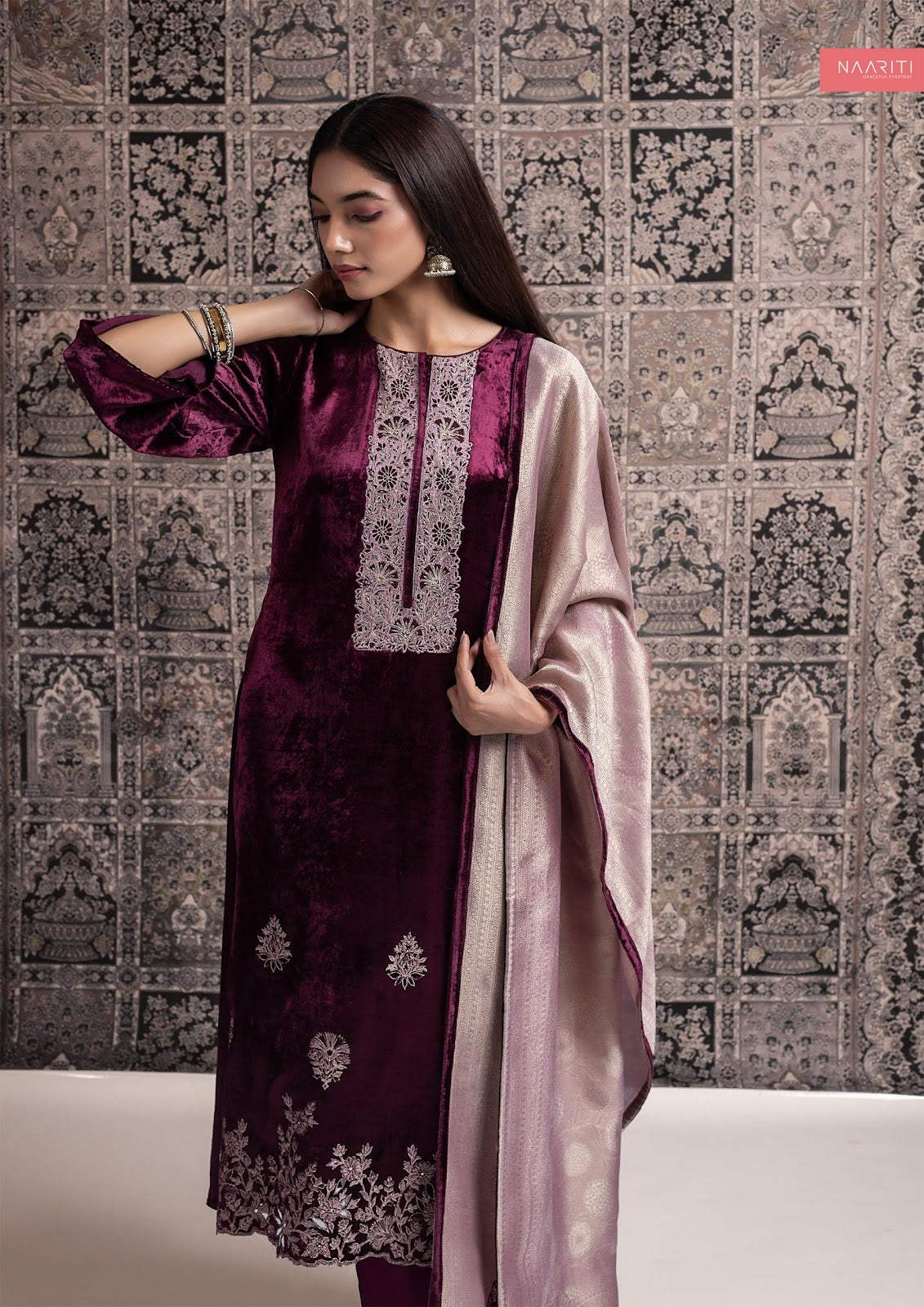 Qirtaan Naariti Velvet Suits Wholesale Price