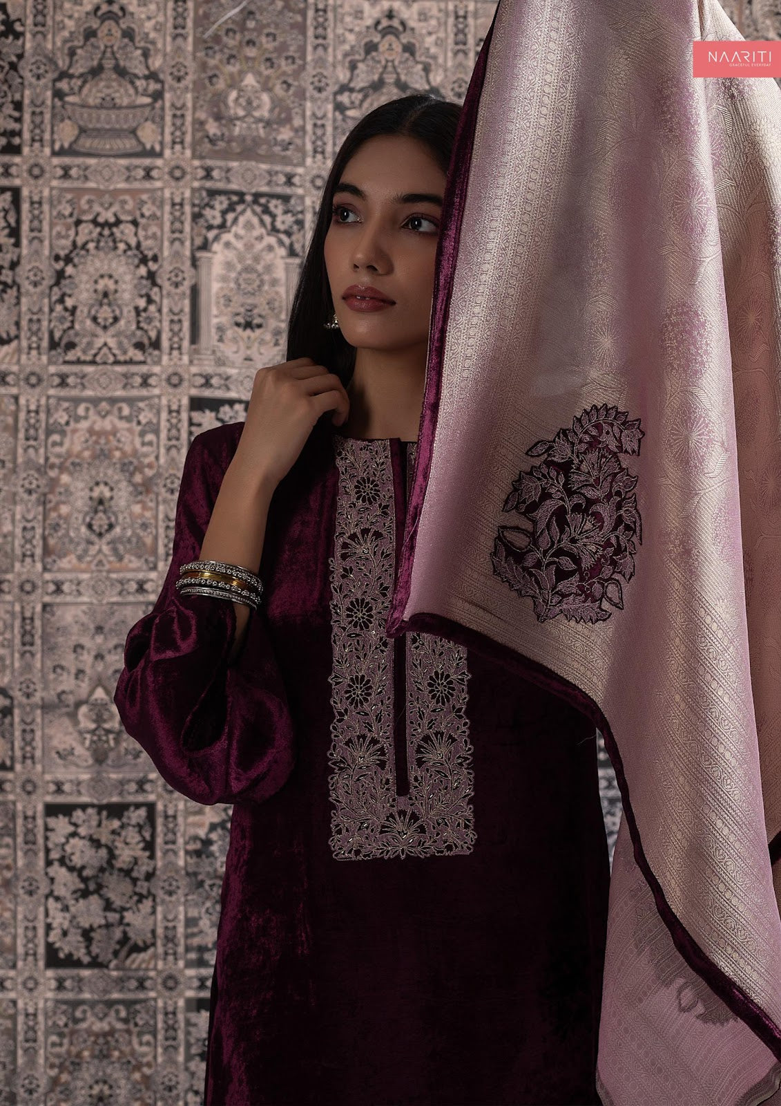Qirtaan Naariti Velvet Suits Wholesale Price