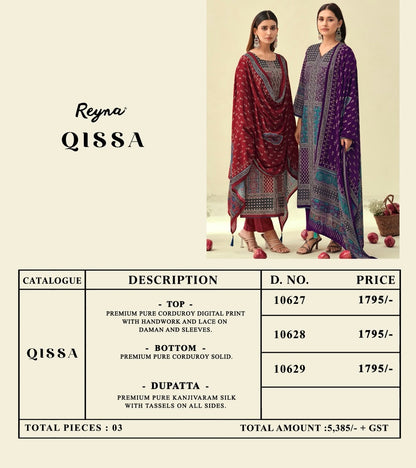 Qissa Reyna Corduroy Pant Style Suits Wholesale Price