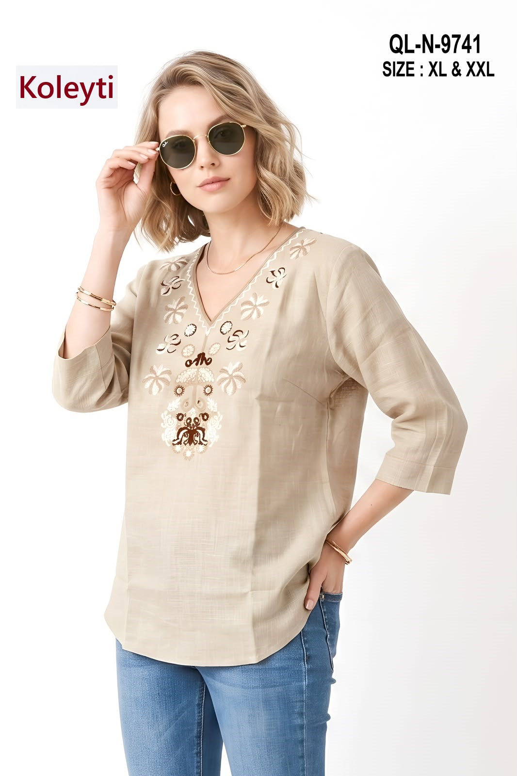 Ql N 9741 Neck Work Koleyti Fancy Tops Supplier