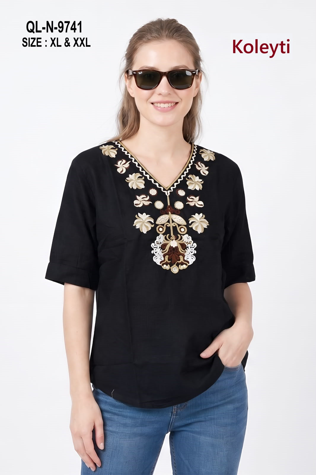 Ql N 9741 Neck Work Koleyti Fancy Tops Supplier