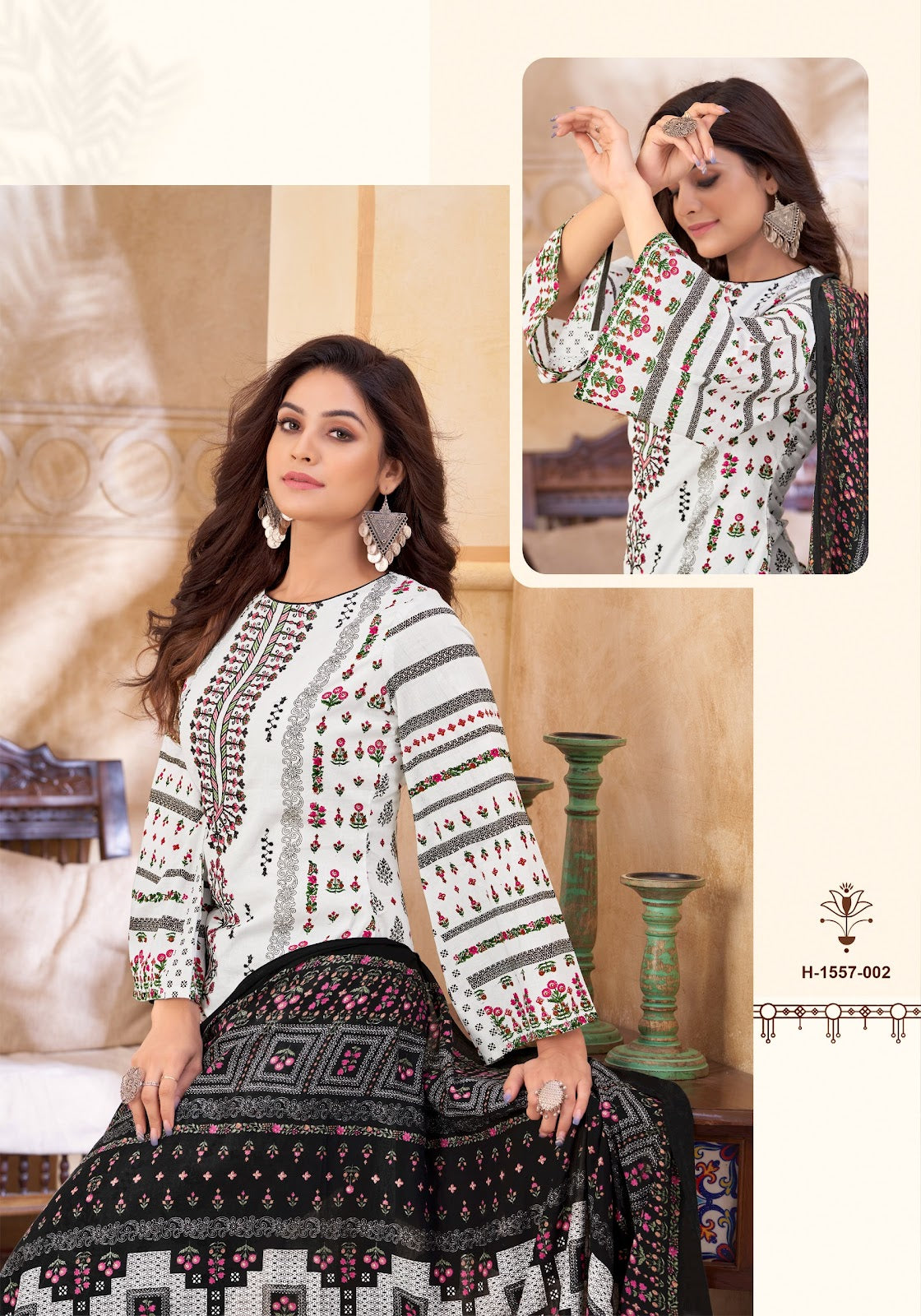 Qudrat Black-White Alok Cambric Cotton Karachi Salwar Suits Manufacturer India