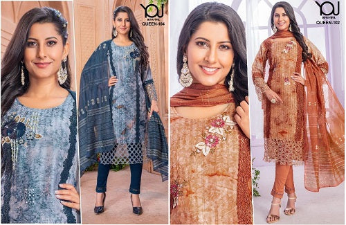 Queen 102-104 You Roman Silk Readymade Pant Style Suits Manufacturer India