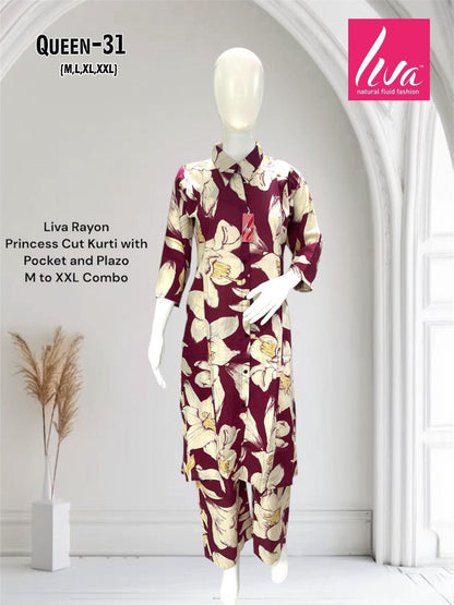 Queen Ayg Rayon Kurti Plazzo Set Wholesale Rate