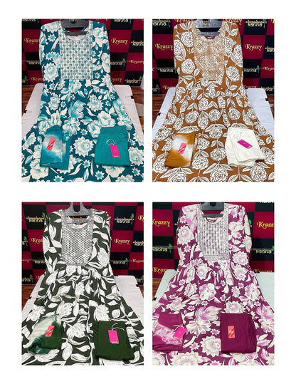 Queen Feeding 0809 Kanha Reyon Readymade Pant Style Suits Supplier