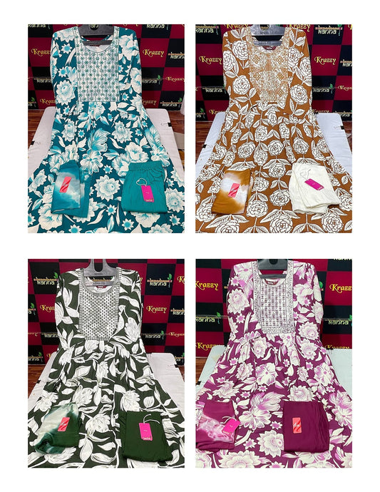 Queen Feeding 0809 Kanha Reyon Readymade Pant Style Suits Supplier