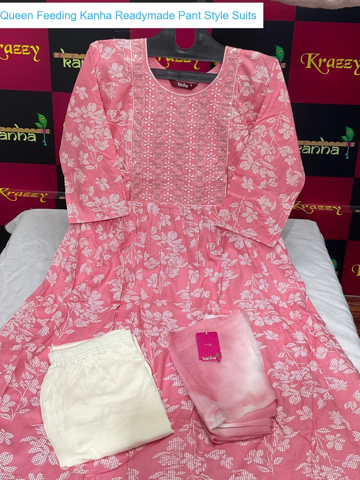 Queen Feeding Kanha Heavy Reyon Readymade Pant Style Suits Exporter India