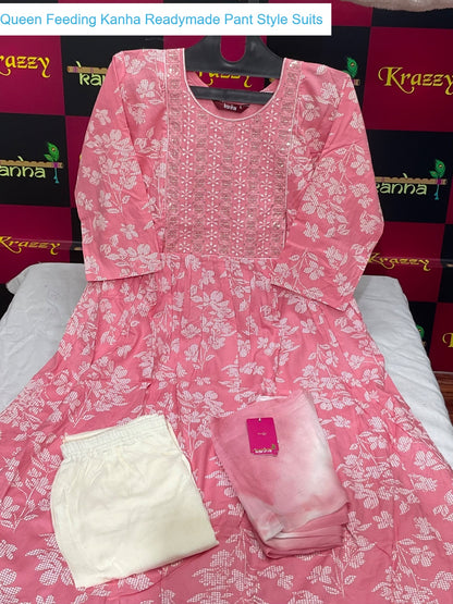 Queen Feeding Kanha Heavy Reyon Readymade Pant Style Suits Exporter India