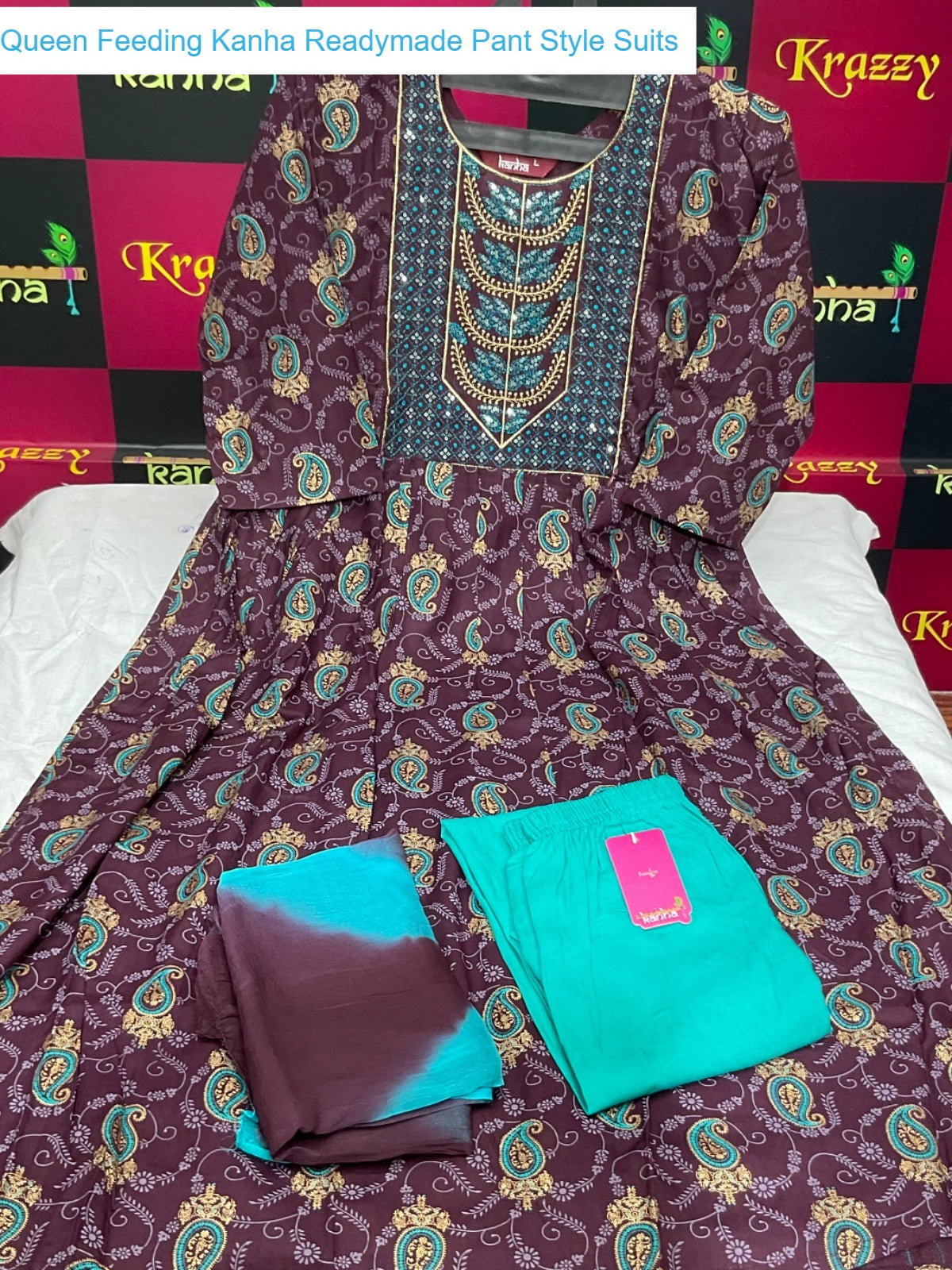 Queen Feeding Kanha Heavy Reyon Readymade Pant Style Suits Exporter India