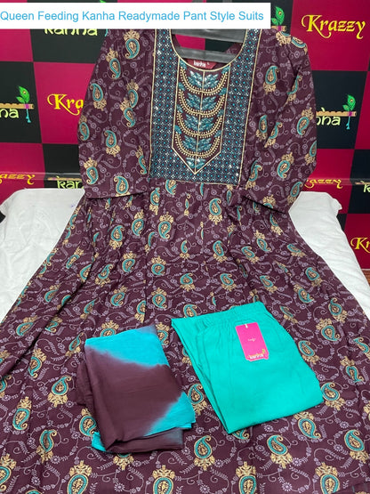 Queen Feeding Kanha Heavy Reyon Readymade Pant Style Suits Exporter India