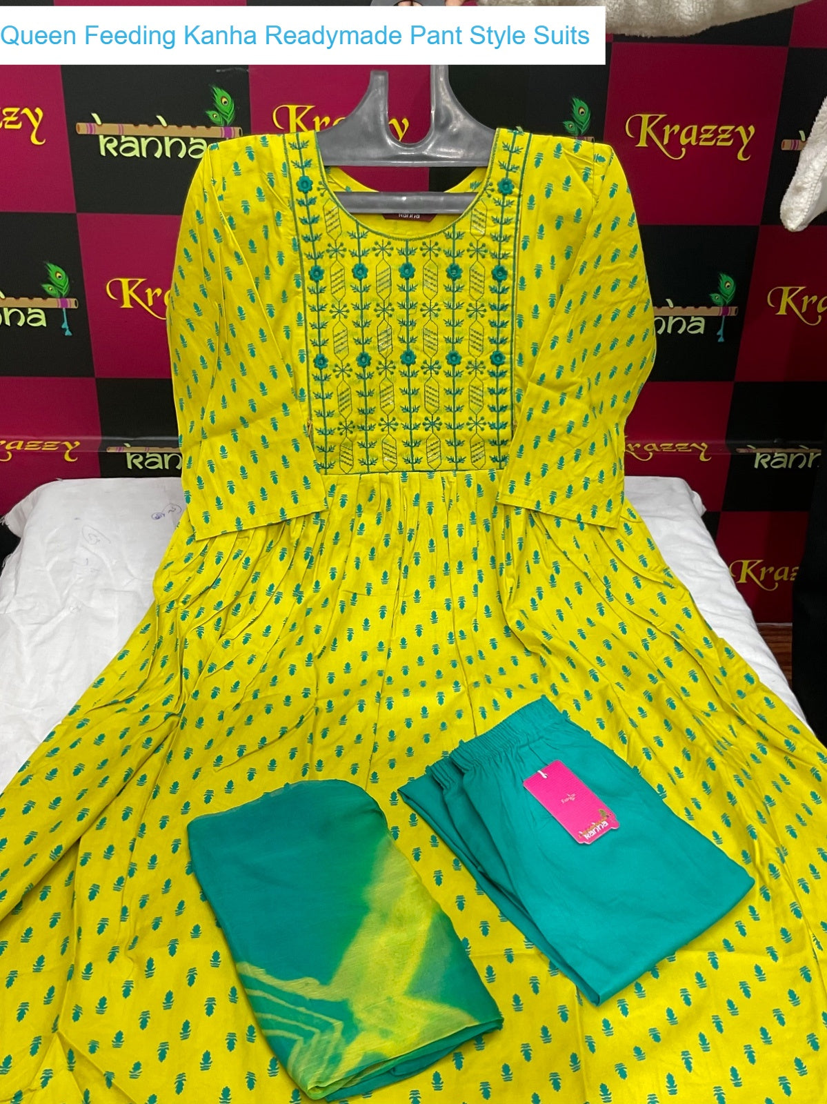 Queen Feeding Kanha Heavy Reyon Readymade Pant Style Suits Exporter India