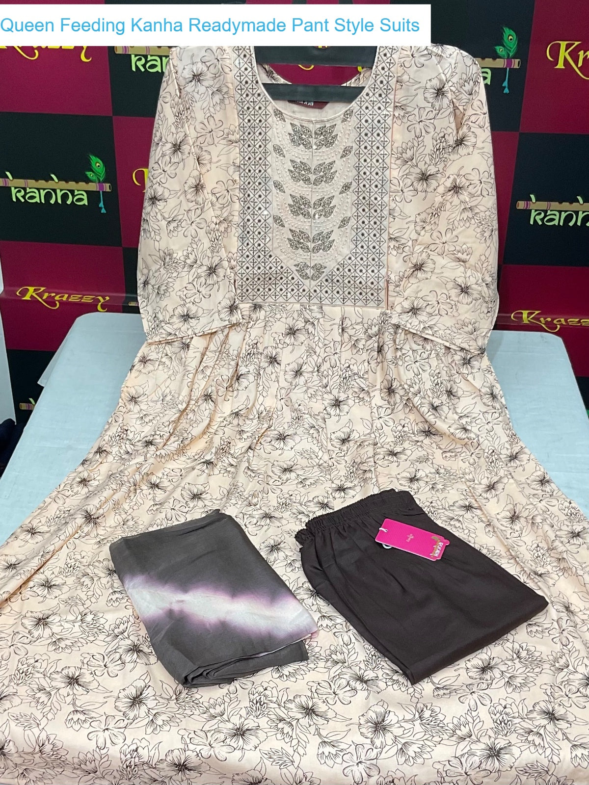 Queen Feeding Kanha Heavy Reyon Readymade Pant Style Suits Exporter India