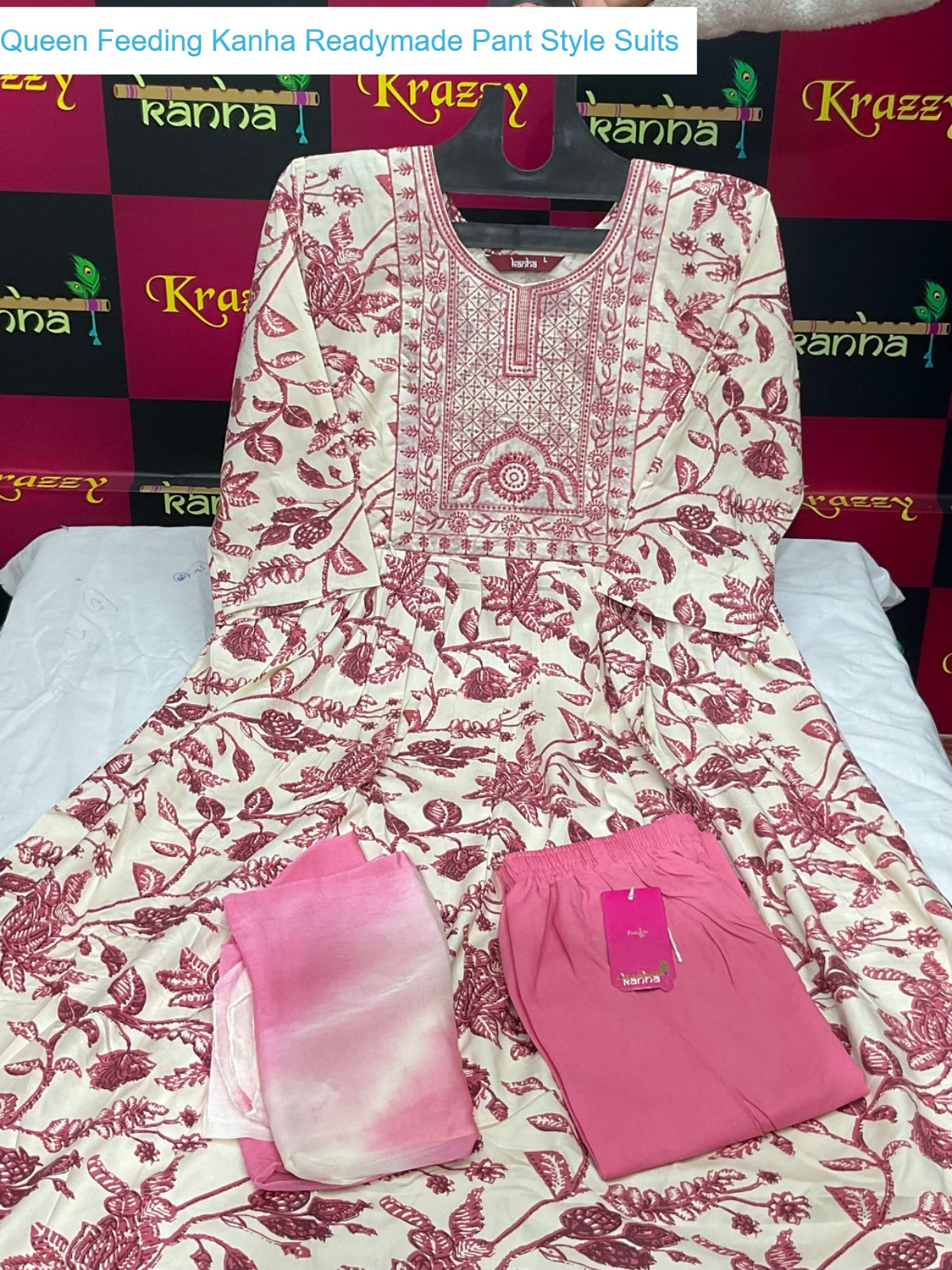 Queen Feeding Kanha Heavy Reyon Readymade Pant Style Suits Exporter India