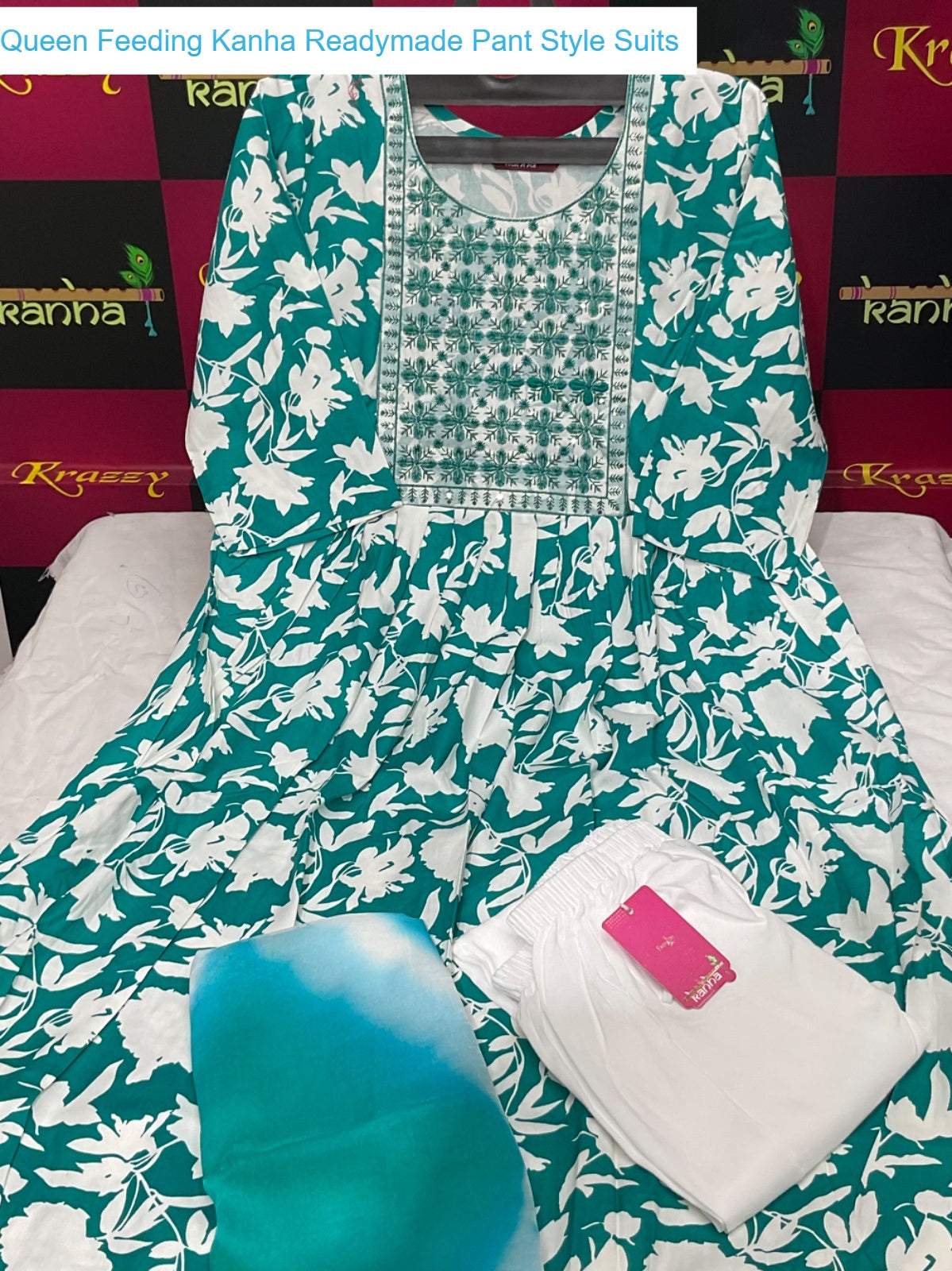 Queen Feeding Kanha Heavy Reyon Readymade Pant Style Suits Exporter India