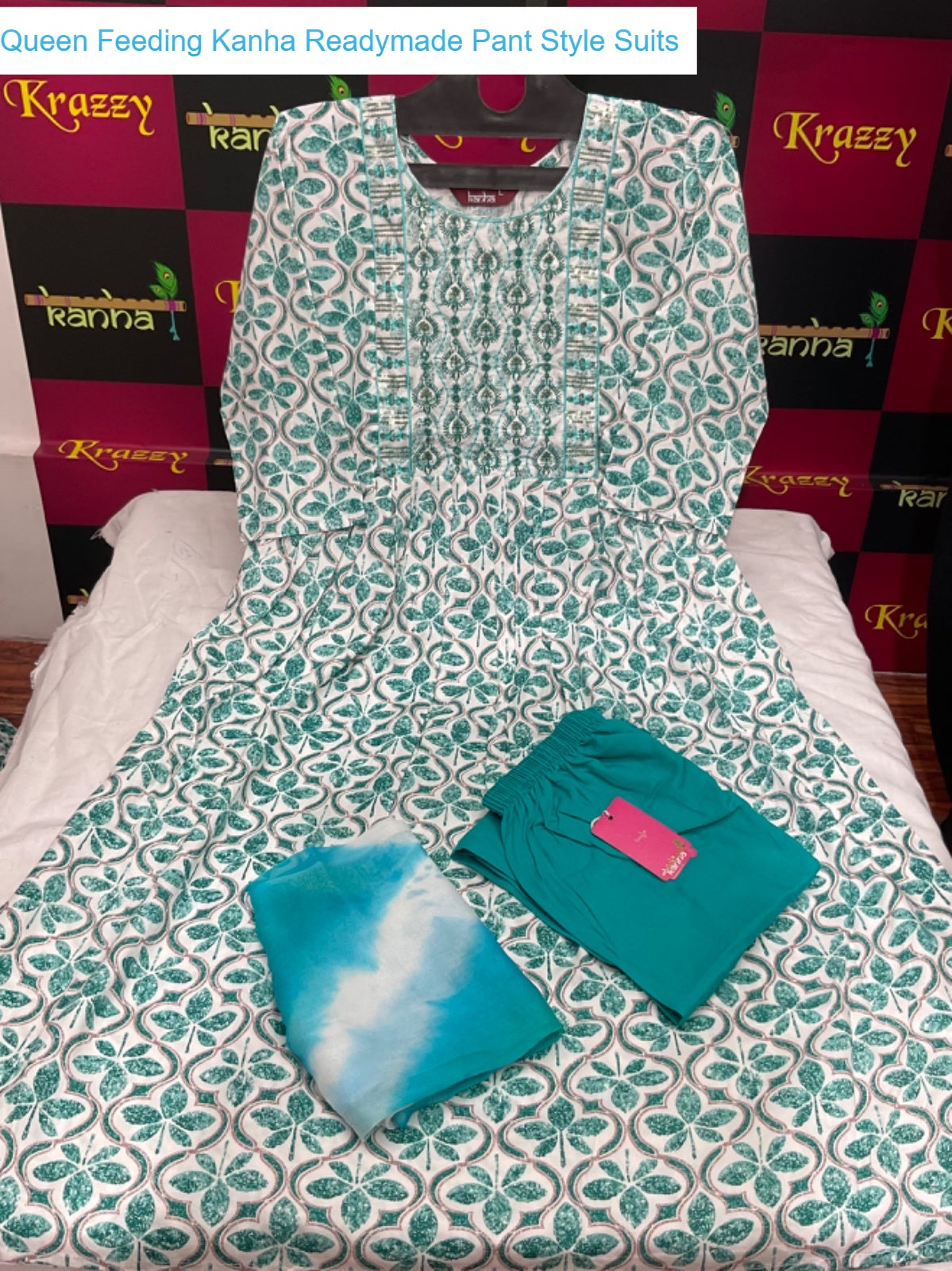 Queen Feeding Kanha Heavy Reyon Readymade Pant Style Suits Exporter India