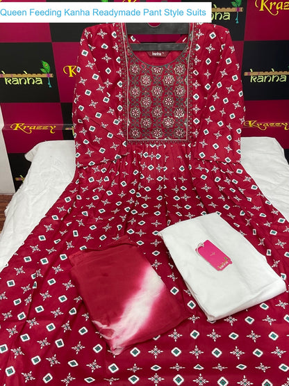 Queen Feeding Kanha Heavy Reyon Readymade Pant Style Suits Exporter India