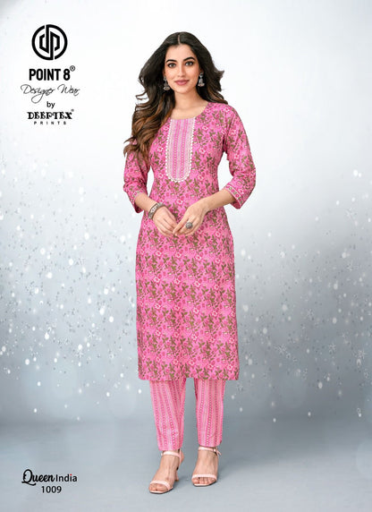 Queen India Vol 10 Deeptex Prints Pure Cotton Kurti Pant Set Wholesale Price