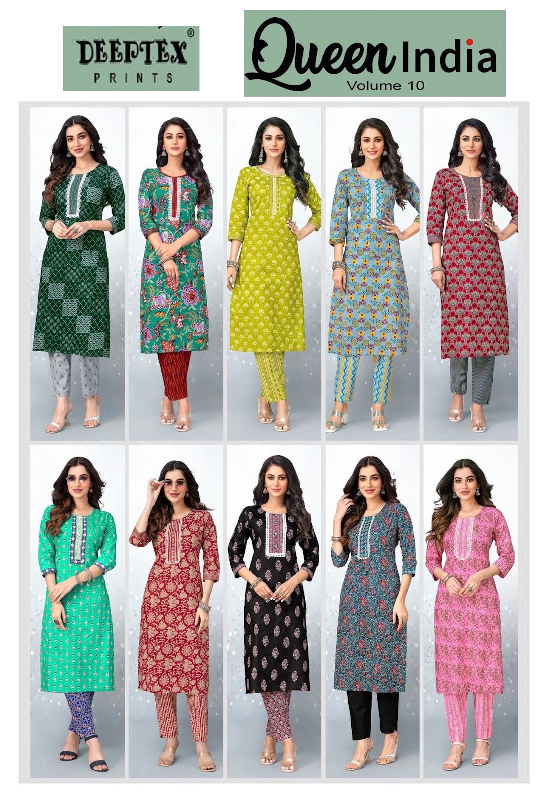 Queen India Vol 10 Deeptex Prints Pure Cotton Kurti Pant Set Wholesale Price