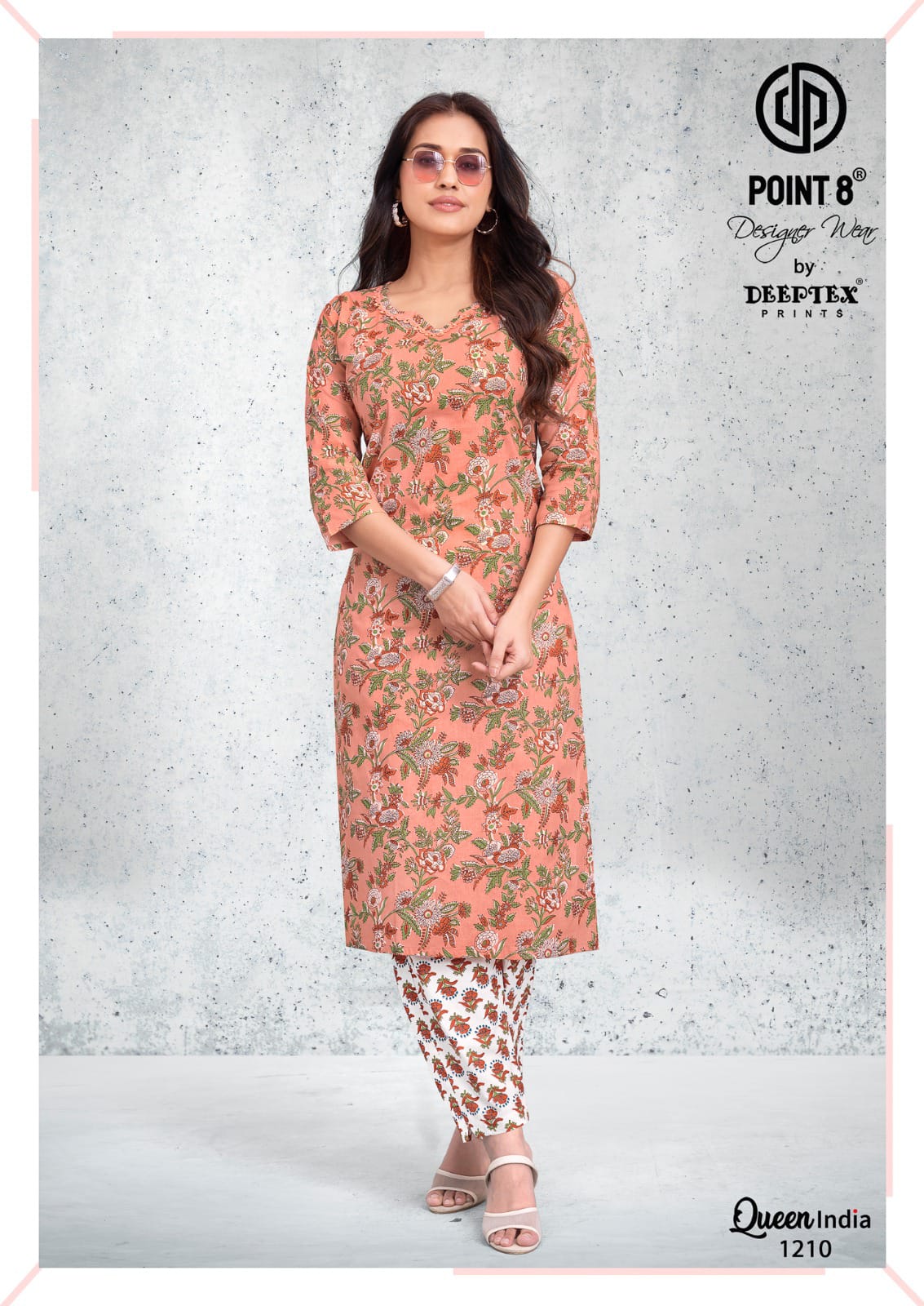 Queen India Vol 12 Point 8 Deeptex Prints Cotton Kurti Pant Set Supplier Ahmedabad