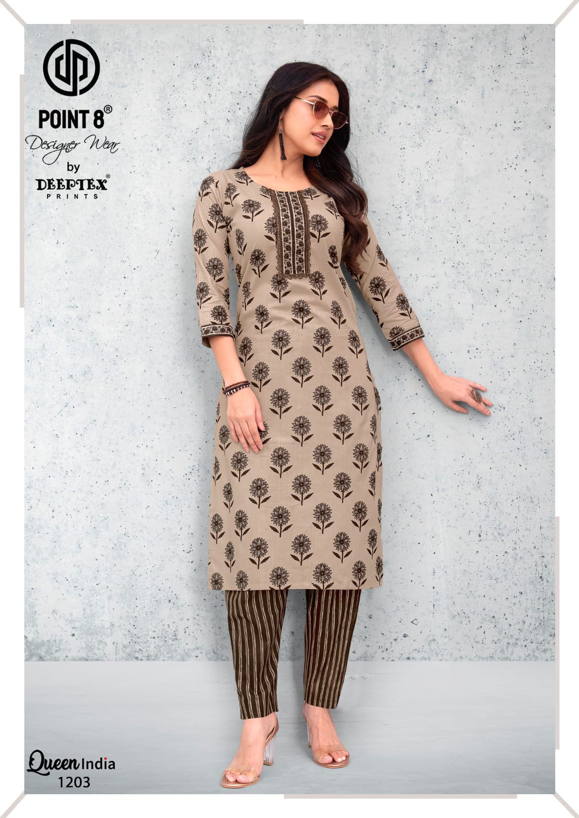 Queen India Vol 12 Point 8 Deeptex Prints Cotton Kurti Pant Set Supplier Ahmedabad