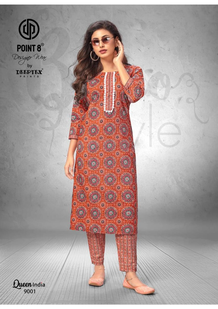 Queen India Vol 9 Deeptex Prints Cotton Kurti Pant Set Wholesale Price