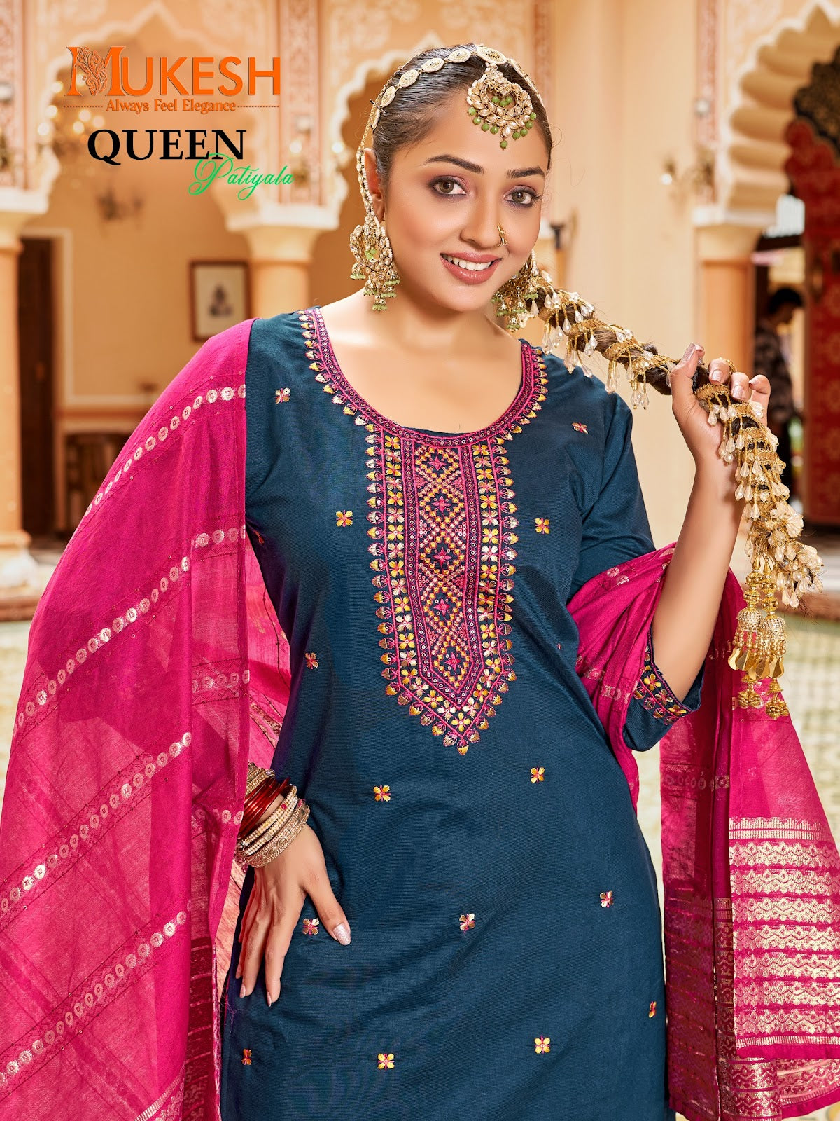 Queen Patiyala Mukesh Banwery Gadwal Silk Readymade Salwar Suits Supplier Ahmedabad