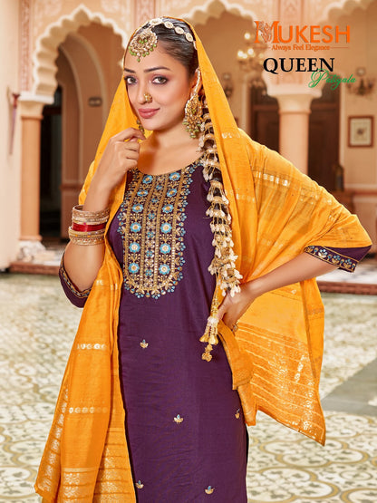 Queen Patiyala Mukesh Banwery Gadwal Silk Readymade Salwar Suits Supplier Ahmedabad