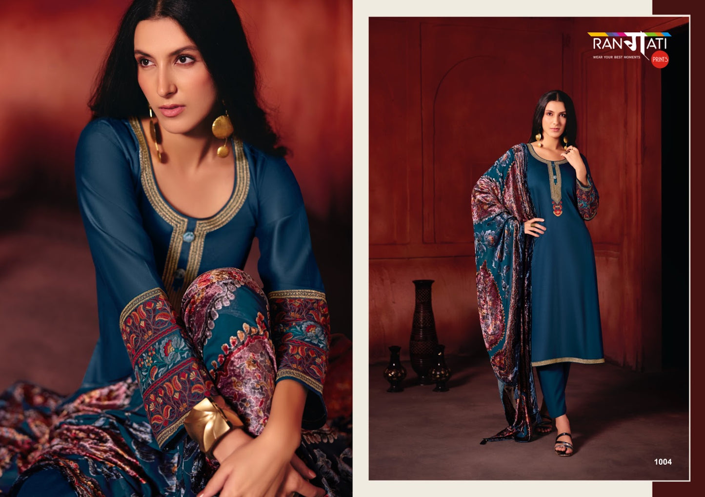 Queen Rangati Prints Pashmina Suits Exporter