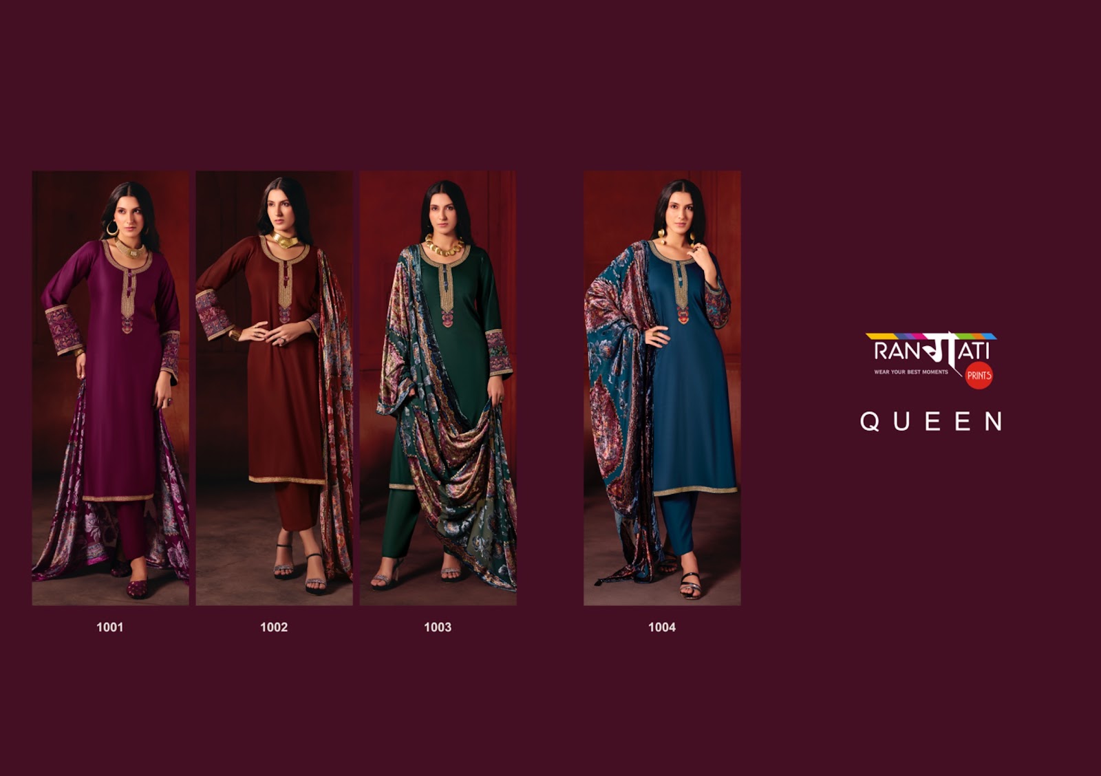 Queen Rangati Prints Pashmina Suits Exporter