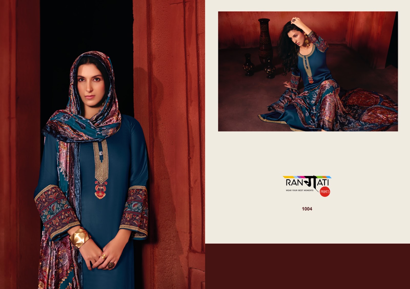 Queen Rangati Prints Pashmina Suits Exporter