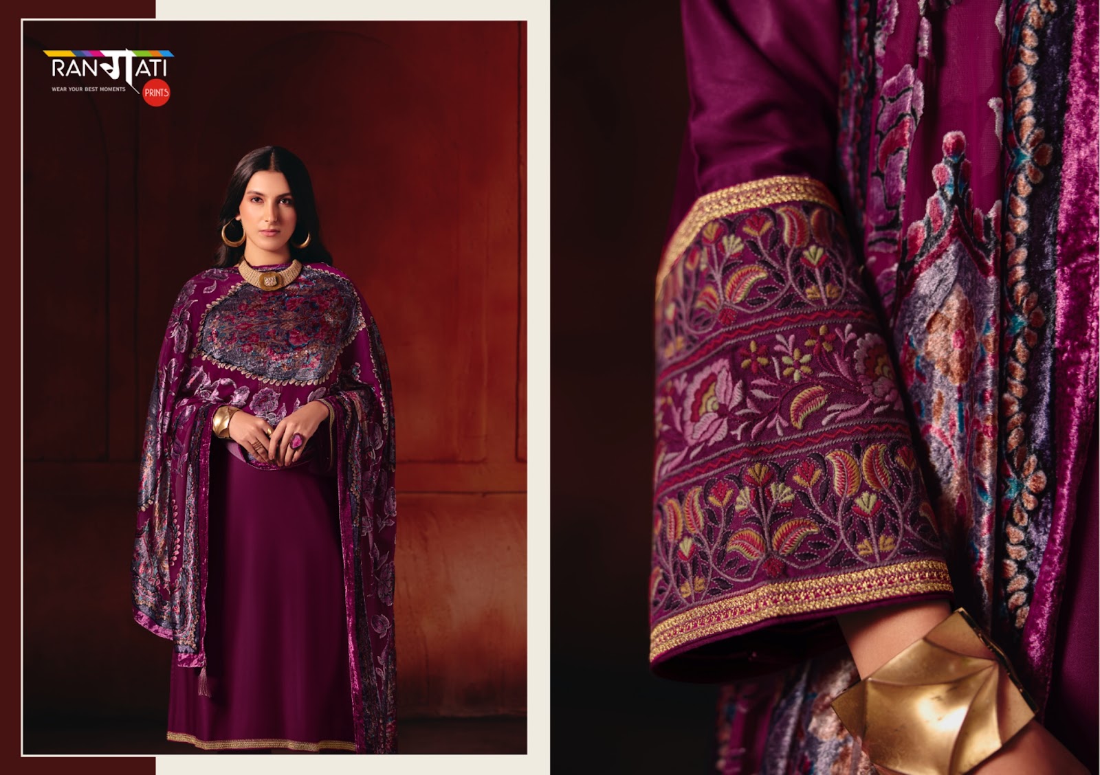 Queen Rangati Prints Pashmina Suits Exporter