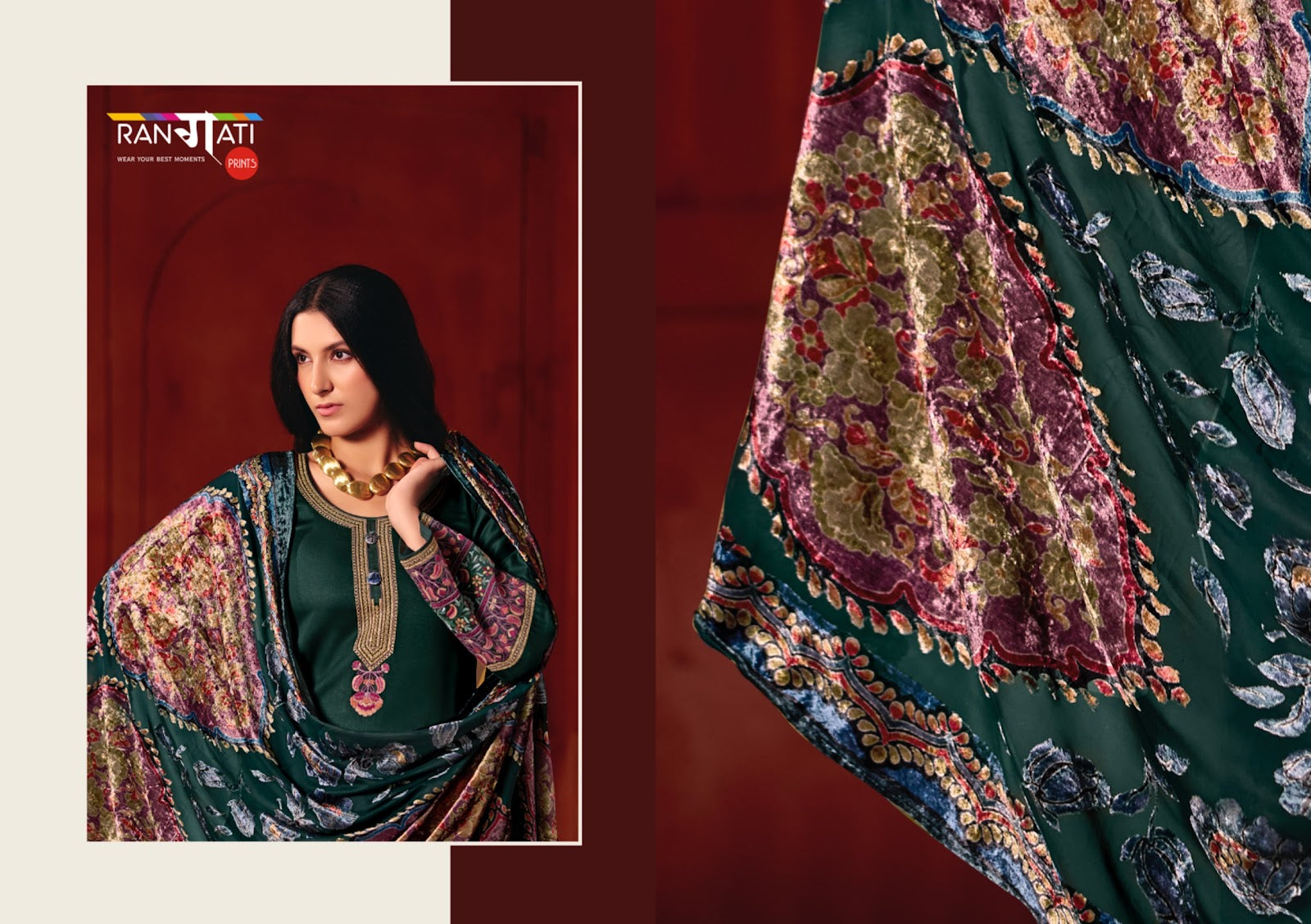 Queen Rangati Prints Pashmina Suits Exporter