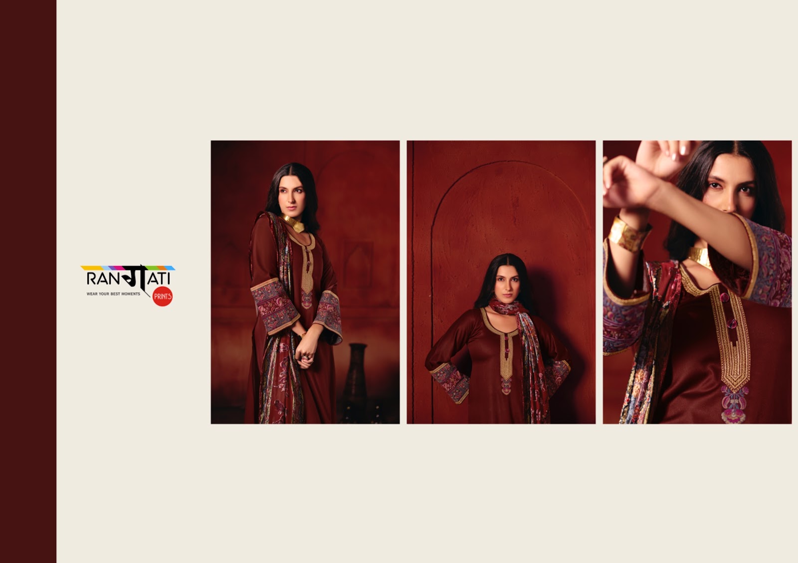 Queen Rangati Prints Pashmina Suits Exporter