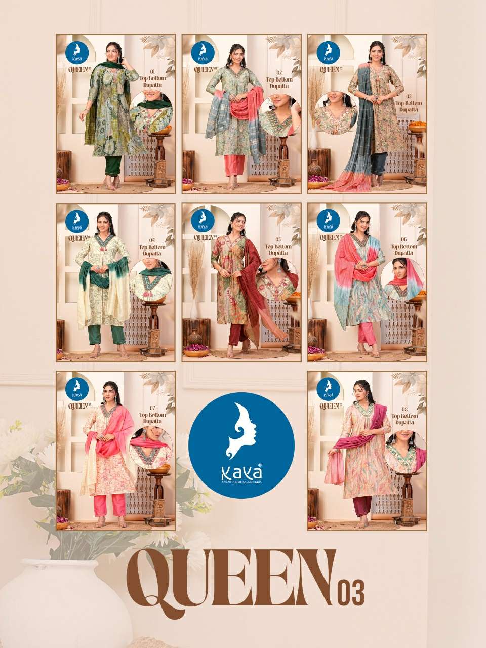 Queen Vol 3 Kaya Chanderi Modal Readymade Pant Style Suits Wholesaler Gujarat