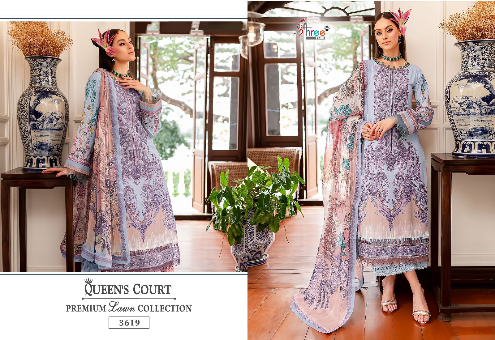 Queens Court Premium Lawn Collection Shree Fabs Pure Cotton Pakistani Patch Work Suits Manufacturer India