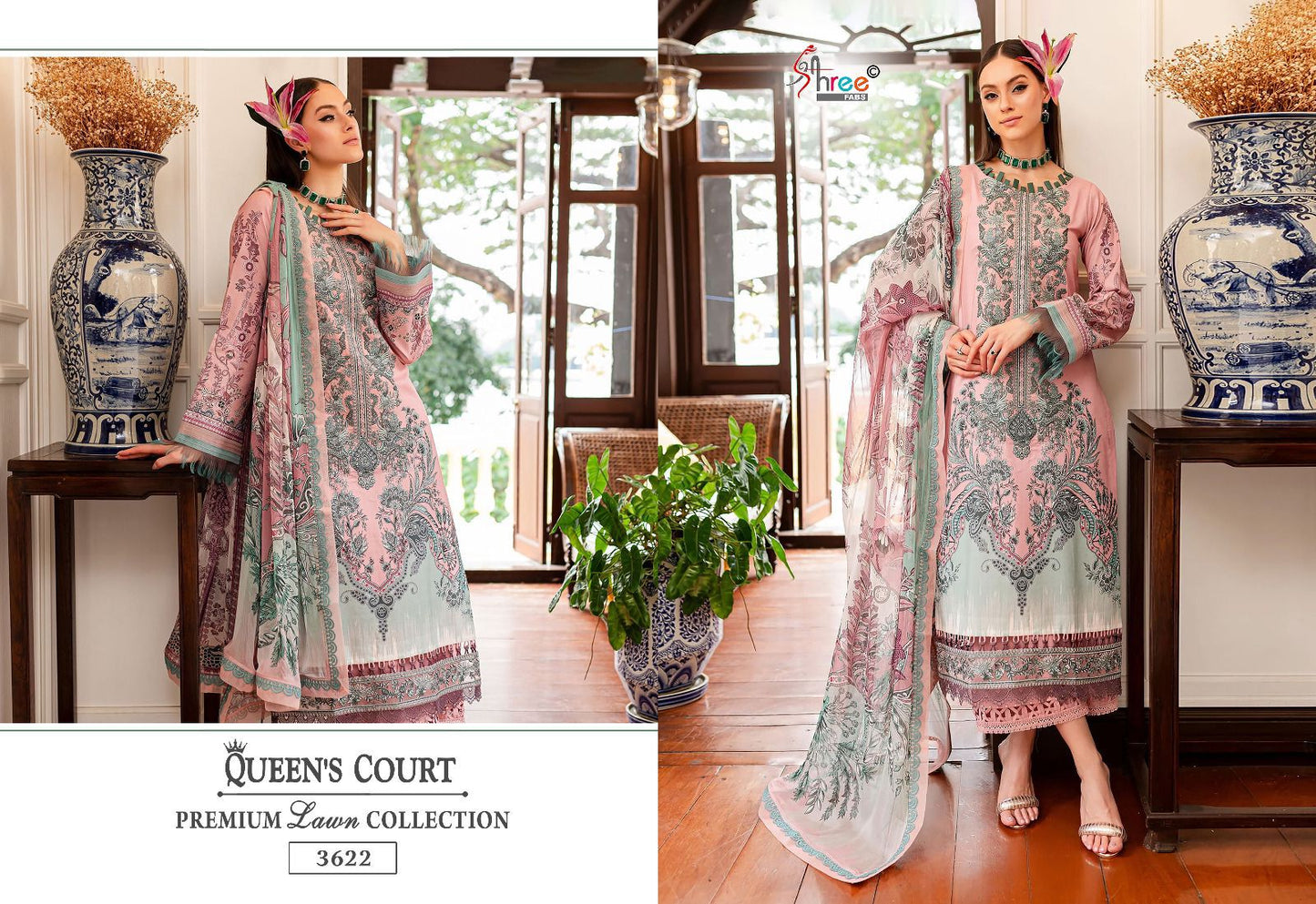 Queens Court Premium Lawn Collection Shree Fabs Pure Cotton Pakistani Patch Work Suits Manufacturer India