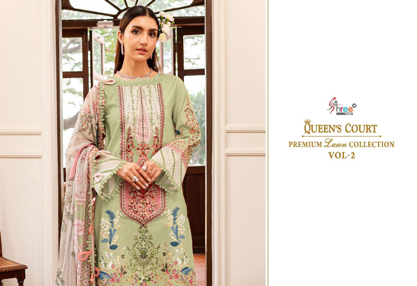 Queens Court Premium Lawn Collection Vol 2 Shree Fabs Cotton Pakistani Patch Work Suits Wholesaler India