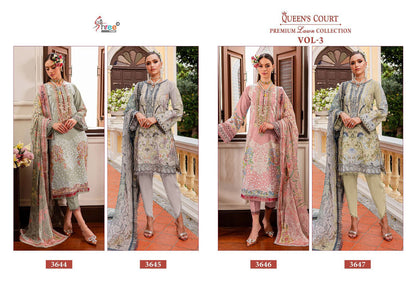 Queens Court Premium Lawn Collection Vol 3 Shree Fabs Cotton Pakistani Patch Work Suits Exporter Gujarat