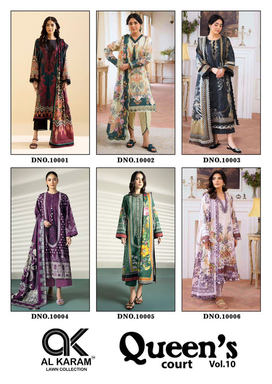 Queens Court Vol 10 Al Karam Cambric Karachi Salwar Suits Manufacturer Ahmedabad