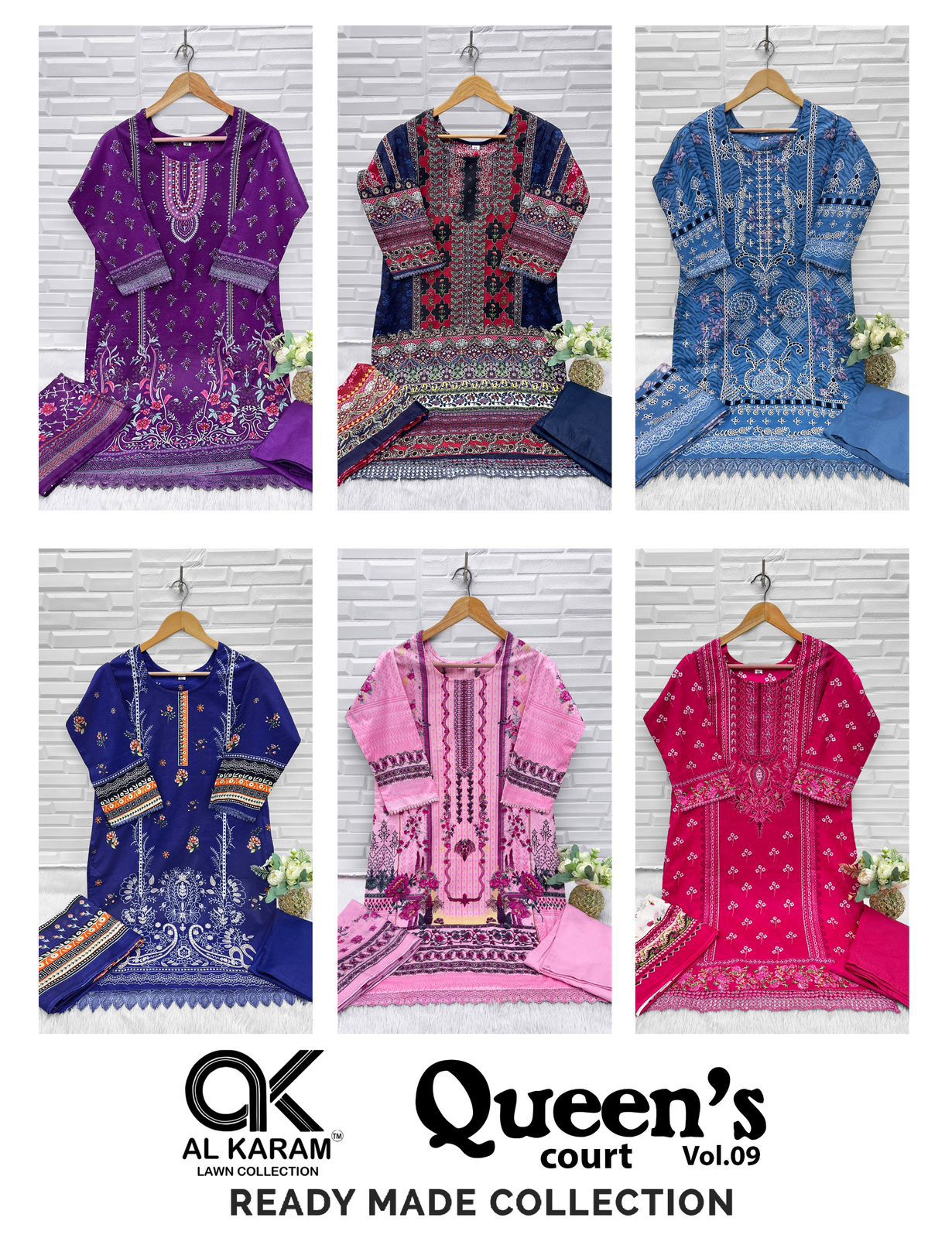 Queens Court Vol 9 Al Karam Cambric Karachi Readymade Suits Wholesale