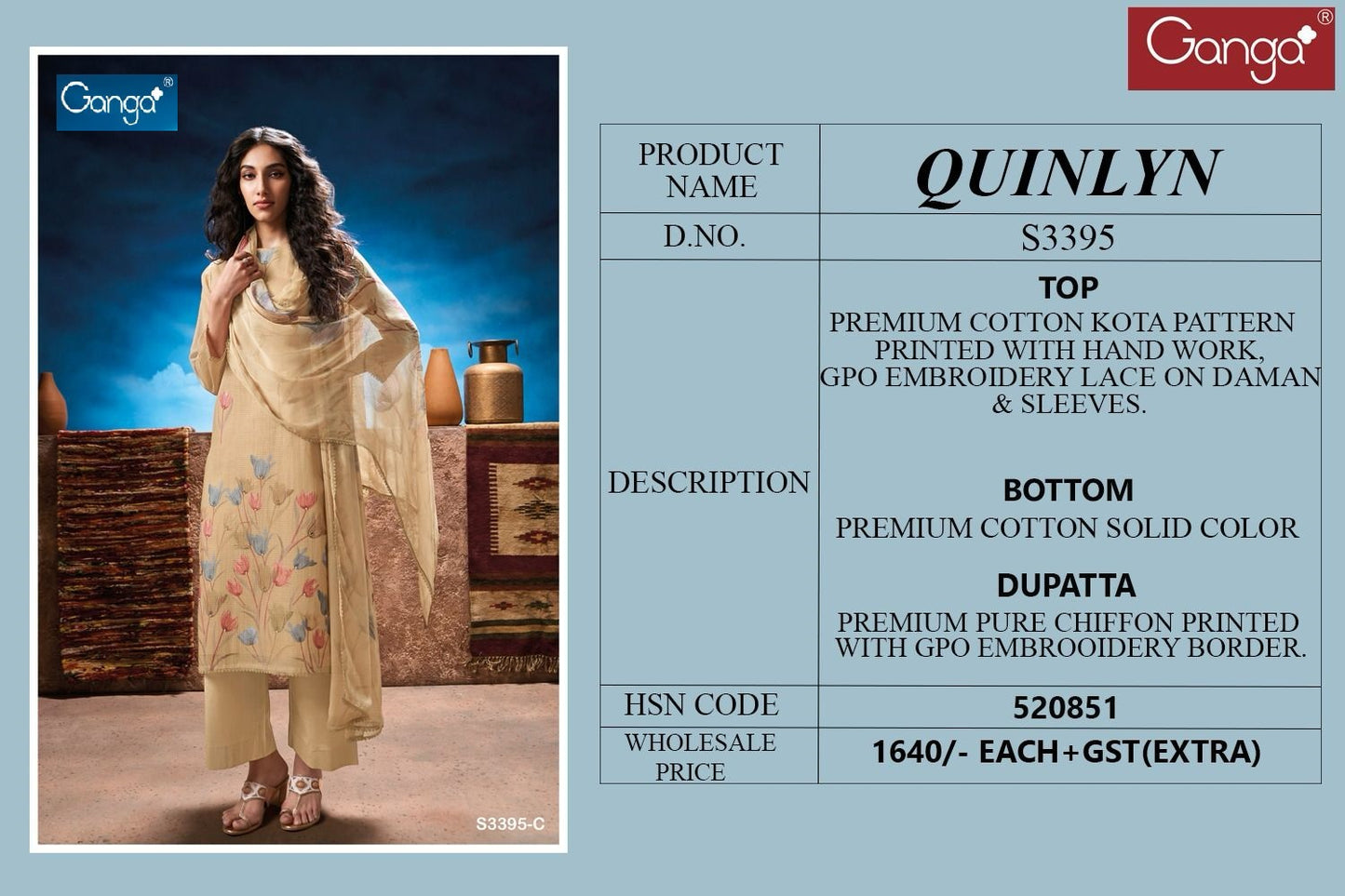 Quinlyn 3395 Ganga Pure Viscose Pant Style Suits Wholesaler Gujarat
