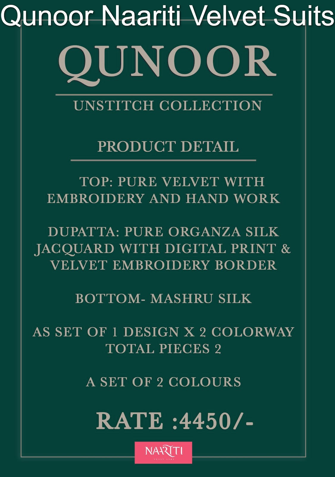 Qunoor Naariti Velvet Suits Supplier India